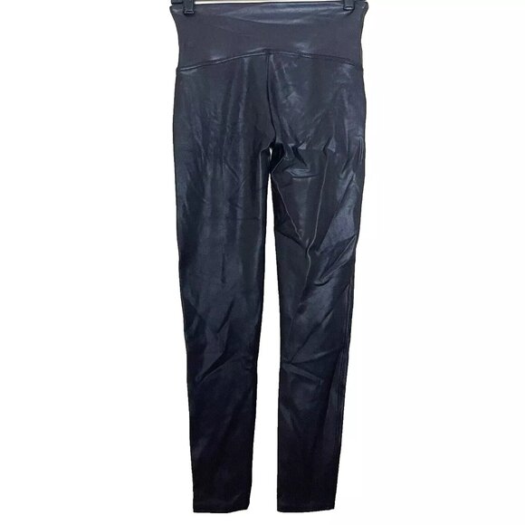 Spanx Black Faux Leather High Waisted Leggings Size Large 2437 NWT Stretch - Picture 3 of 10